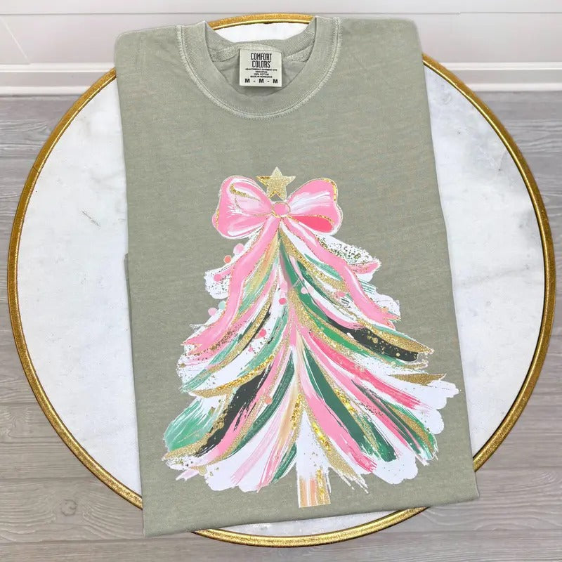 Designer Pink Christmas Tree Comfort Colors T-Shirt 'NLB' Hoodie, Sweatshirt | RetroVerseTees.com