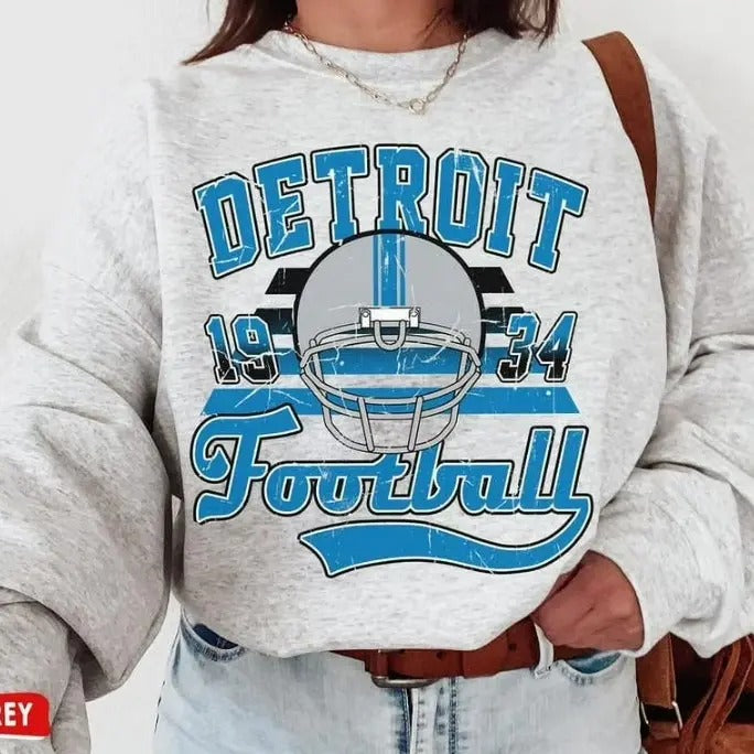 Detroit Football Crewneck Sweatshirt, Football Game Day Sweatshirt T-Shirts, Hoodie | RetroVerseTees.com