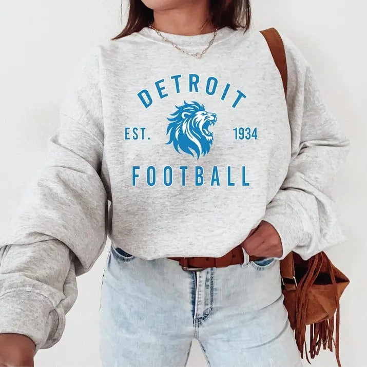 Detroit Football Crewneck Sweatshirt, Lions Sweatshirt, Detroit Fans Gift T-Shirts, Hoodie | RetroVerseTees.com