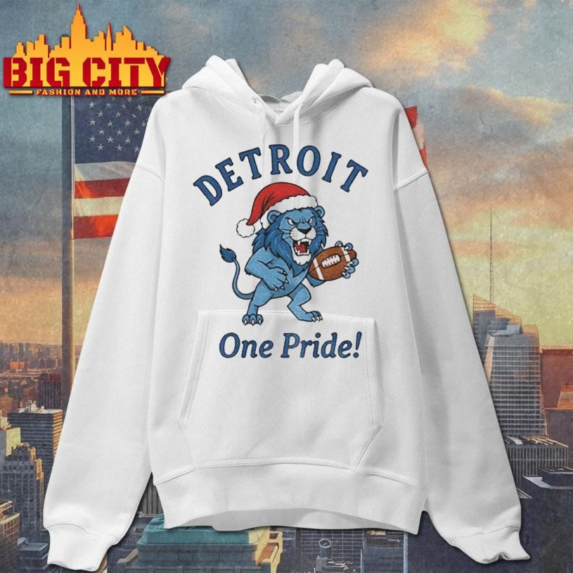 Detroit Lions Football Mascot Santa hat Detroit One Pride Merry Christmas shirt