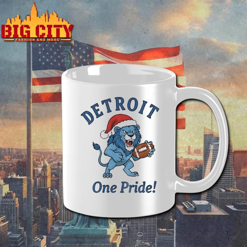Detroit Lions Football Mascot Santa hat Detroit One Pride Merry Christmas shirt