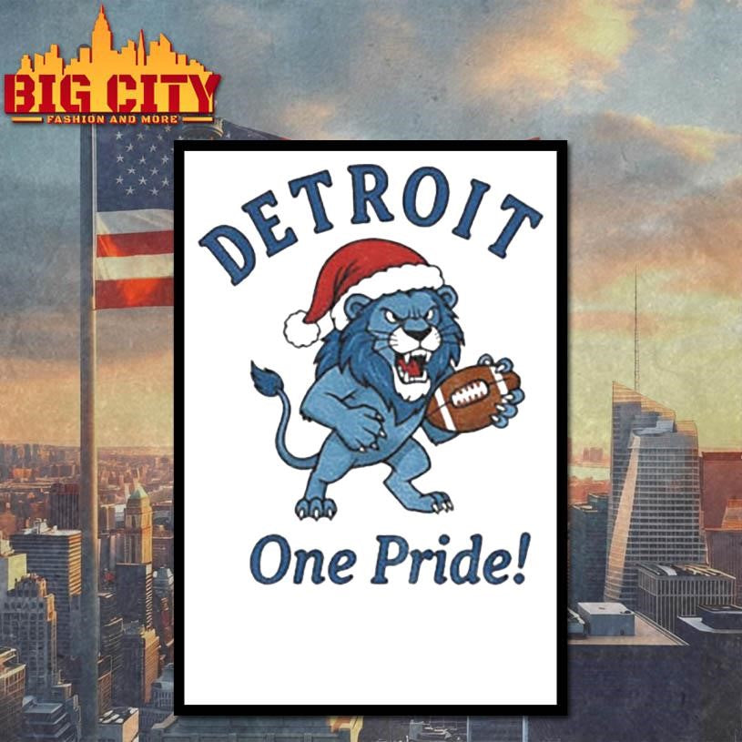 Detroit Lions Football Mascot Santa hat Detroit One Pride Merry Christmas shirt