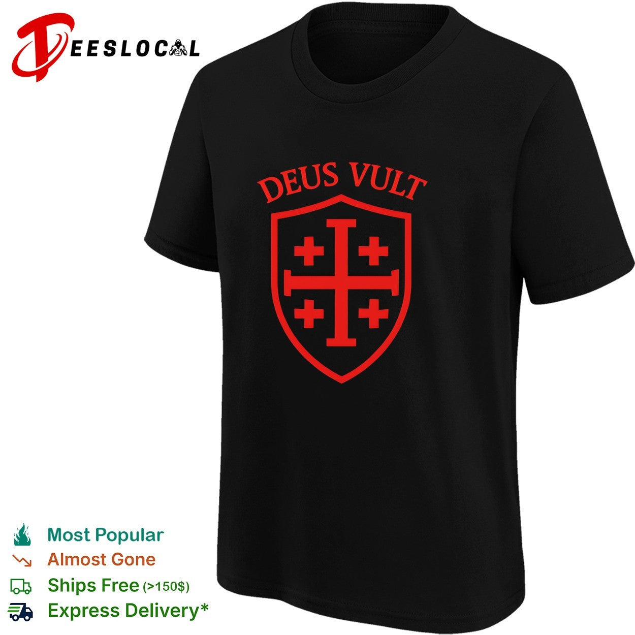 Deus Vult Jerusalem Cross Shield Crusader shirt