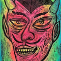 Devil Head Woodcut Printed on Painted and Shaped Wooden Panels Decor T-Shirts, Hoodie, Sweatshirt | RetroVerseTees.com