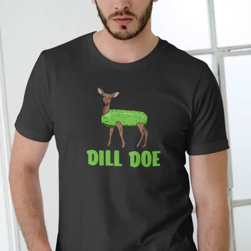 Dill Doe Deer T-Shirt - Funny Unisex Cotton T-Shirt with Green Text and Deer Design Hoodie, Sweatshirt | RetroVerseTees.com