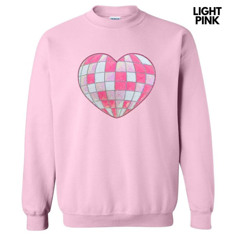 Disco Ball Heart Sequin Patch Sweatshirt T-Shirts, Hoodie | RetroVerseTees.com