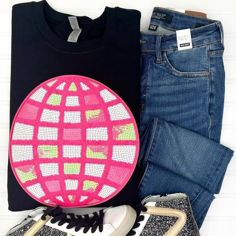 Disco Ball Sequin Patch Sweatshirt T-Shirts, Hoodie | RetroVerseTees.com