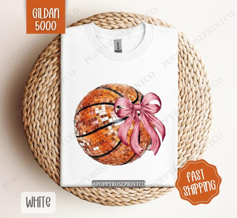 Disco Basketball Bow Gildan Tshirt, Game Day Basketball Tshirt, Womens Tshirt Hoodie, Sweatshirt | RetroVerseTees.com