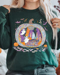 Disco Ghost Pumpkin Party Sweatshirt Fall Oversized Look Trendy Retro Style Top Long Sleeve Crew Neck Medium Length...