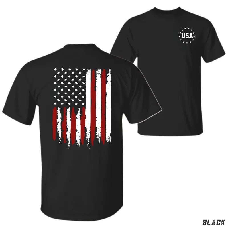 Distressed American Flag T-shirt - Bold Graphic Featuring WB shield Grunge-Style USA Flag, Perfect for Proud Patriots...