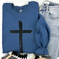 Distressed Black Cross Gildan Sweatshirt T-Shirts, Hoodie | RetroVerseTees.com
