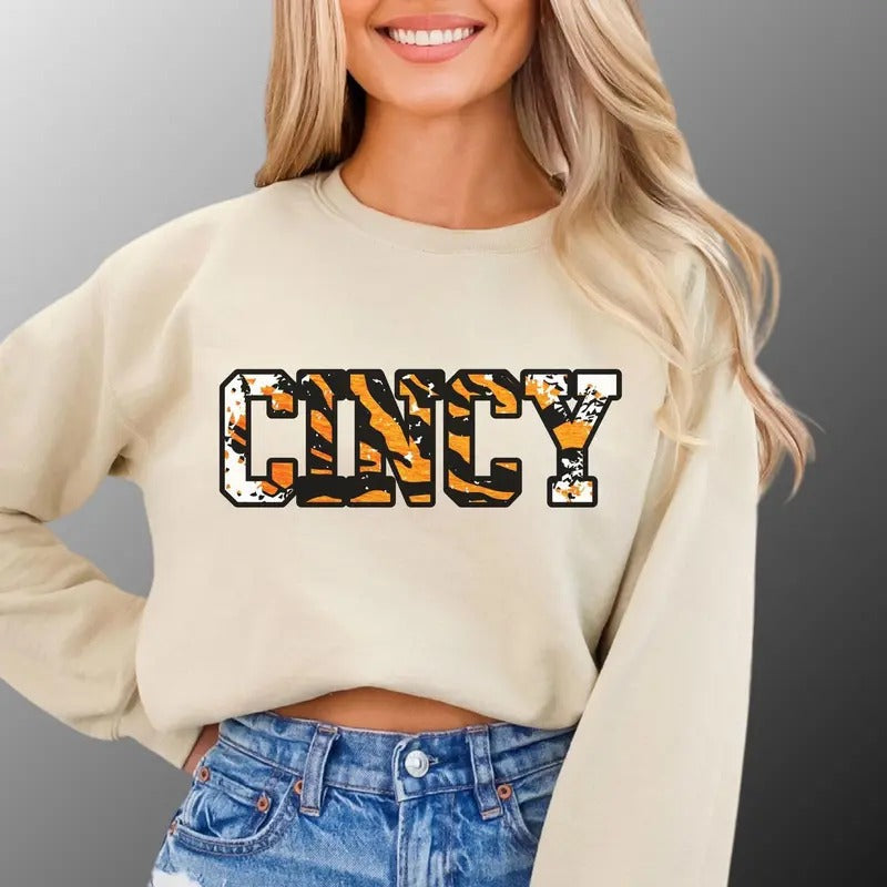 Distressed Cincinnati Football Apparel Tee Crewnec_952 , Multiple Colorways
