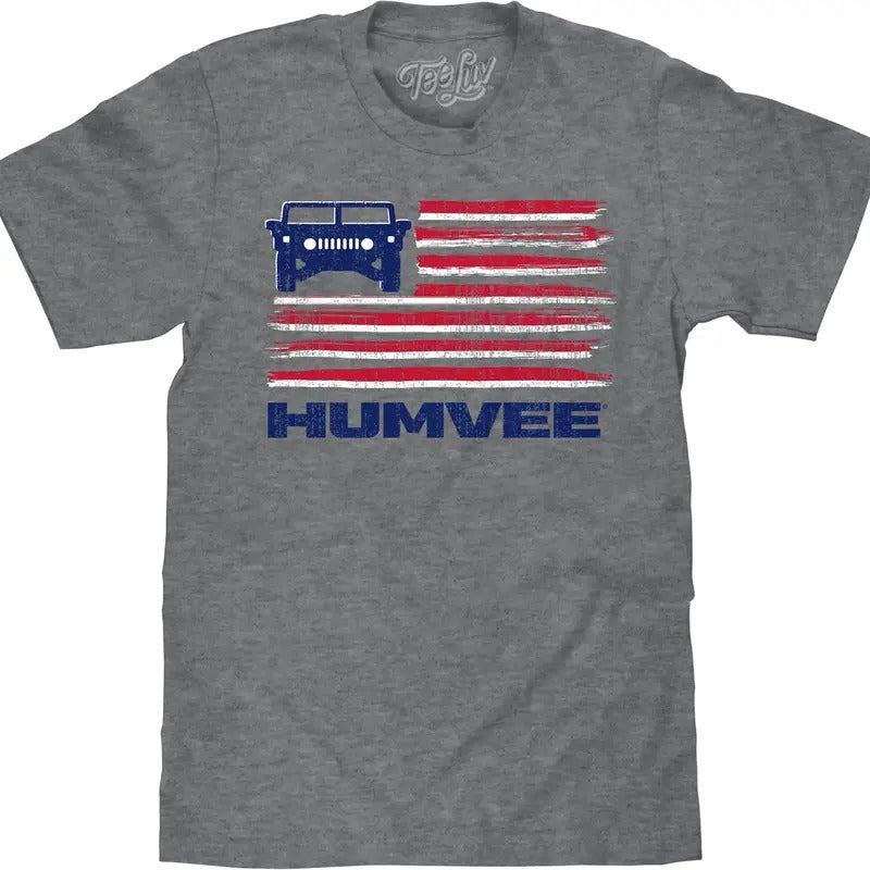 Distressed Humvee American Stars and Stripes T-Shirt - Graphite Heather Hoodie, Sweatshirt | RetroVerseTees.com