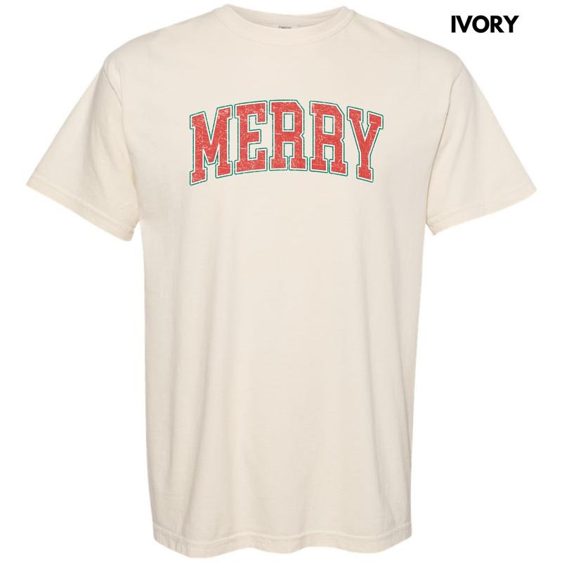 Distressed Varsity Merry Comfort Colors T-Shirt 'NLB' Hoodie, Sweatshirt | RetroVerseTees.com