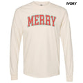 Distressed Varsity Merry Long Sleeve Comfort Colors T-Shirt 'NLB' Hoodie, Sweatshirt | RetroVerseTees.com