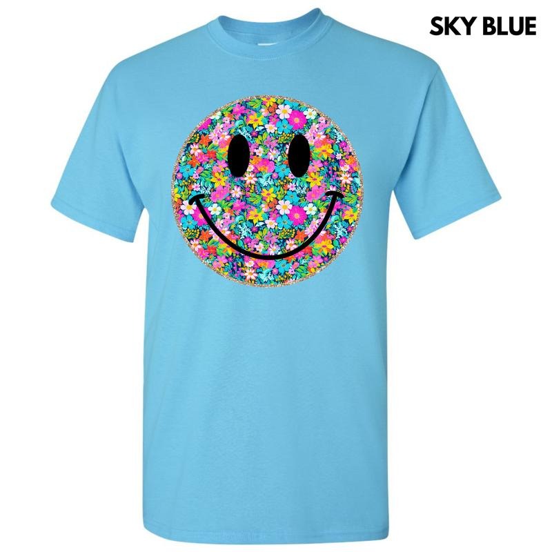 Ditzy Floral Happy Face Gildan Short Sleeve T-Shirt 'NLB' Hoodie, Sweatshirt | RetroVerseTees.com