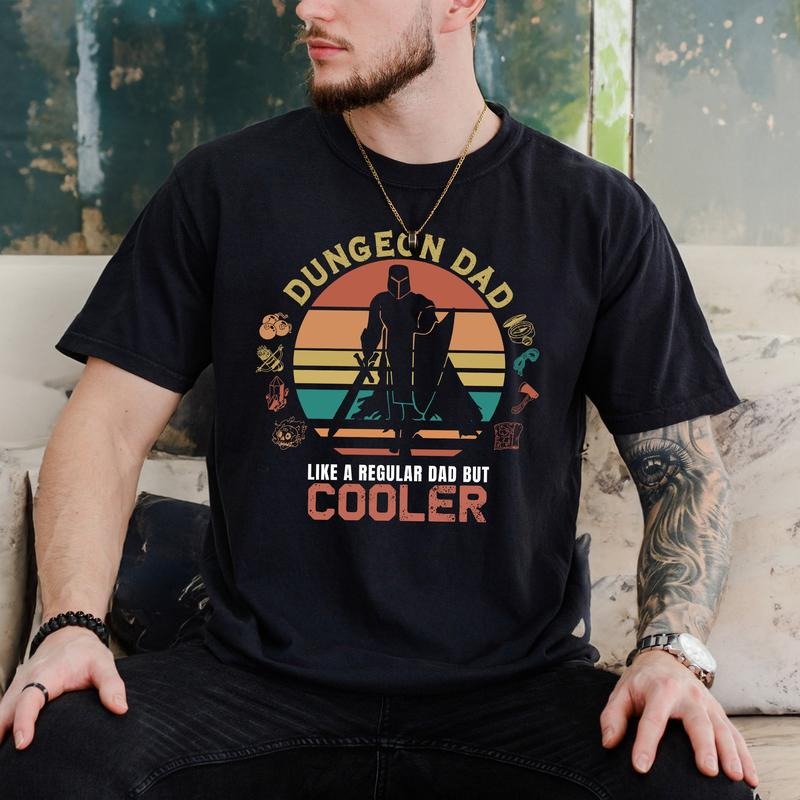 Dnd Dungeon Dad Shirt, Fun Ttrpg D&D Fathers Day, Bday Or Xmas Gift, Retro Sunset Color Variant, Dungeons And Dragons...