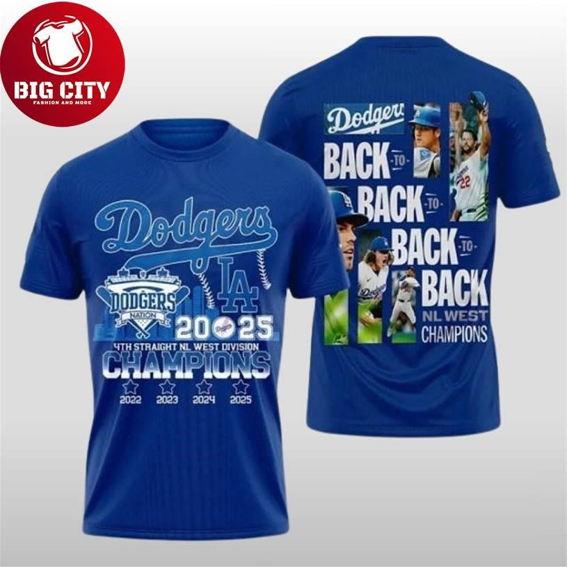 Dodgers 2025 4Th Straight NL West Division Champions Two Sided Shirt