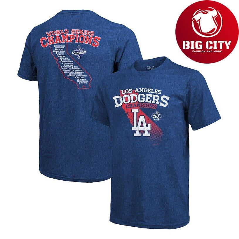 Dodgers 2025 World Series Champions  CALIFORNIA ROSTER MAP Two Sided Shirt