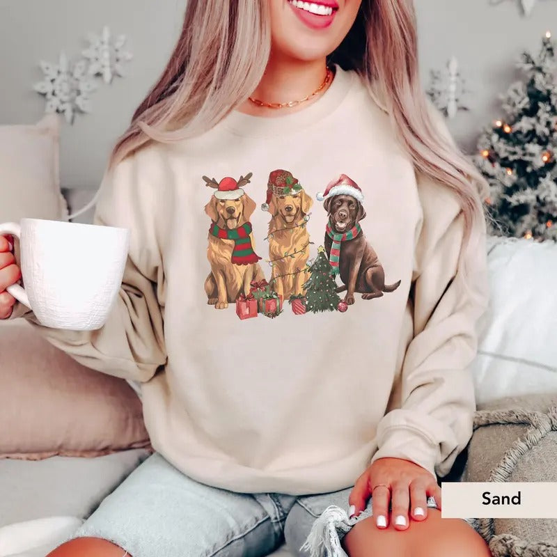 Dog Christmas Sweatshirt, Golden Retriever, Black Labrabor and Chocolate Labrabor, Dog Christmas Sweatshirt, GBC...