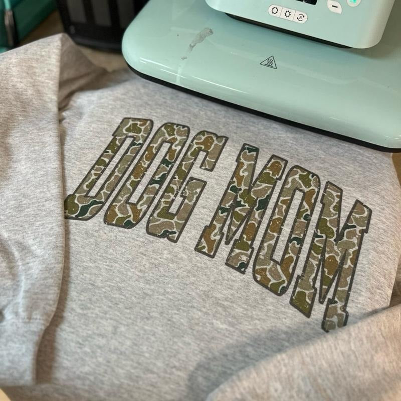 Dog Mom Camo Oversized Print Crewneck Sweatshirt T-Shirts, Hoodie | RetroVerseTees.com