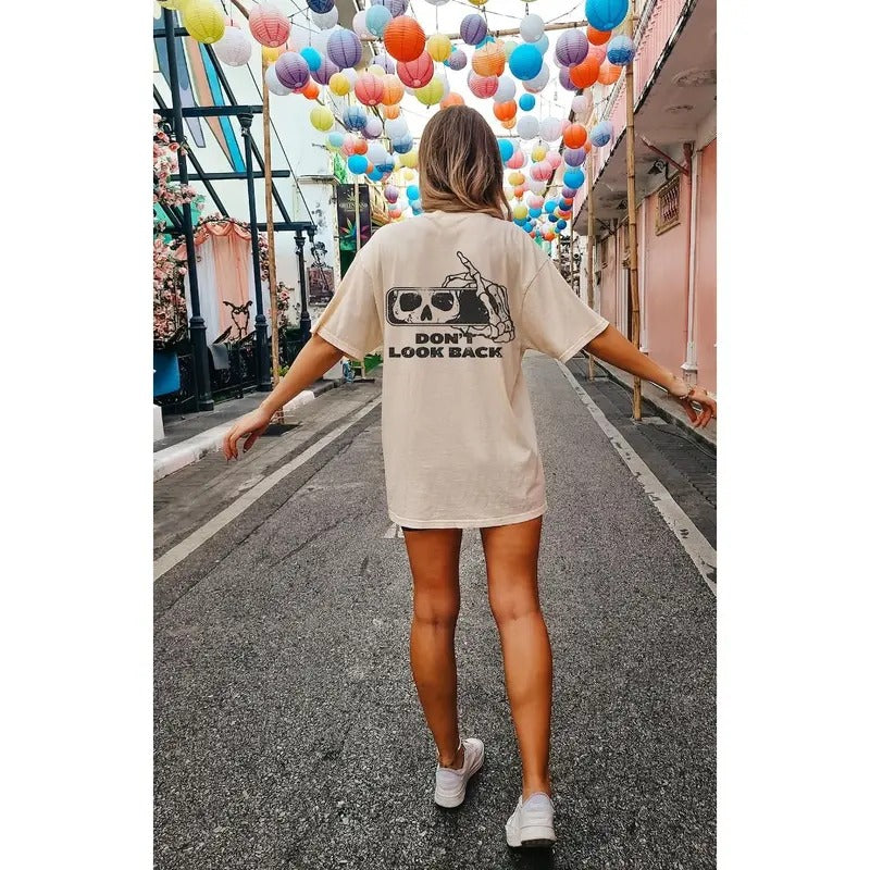 Don't Look Back Skeleton Oversized TShirt, Comfort Colors Tshirt, Graphic Tees For Women, Boho Shirt, Plus Size Halloween...