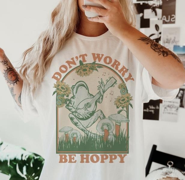 Don't Worry Be Hoppy  Shirt ~ Unisex Apparel Relaxed Fit Printed In The USA Clothing Womenswear Casual Comfort Cotton Top...