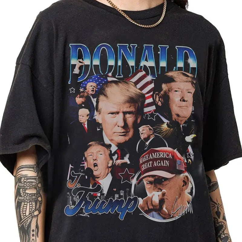 Donald Trump 2024 90s Vintage Bootleg Style T-Shirt, Classic Retro Graphic Unisex Tee Gift For Men and Women Hoodie,...