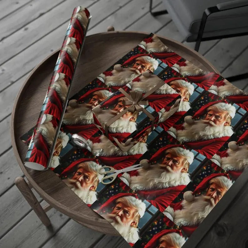 Donald Trump Christmas Gift Wrap, Holiday Wrapping Paper, Santa Clause Novelty Gift Wrap, Festive Gift Packaging,...