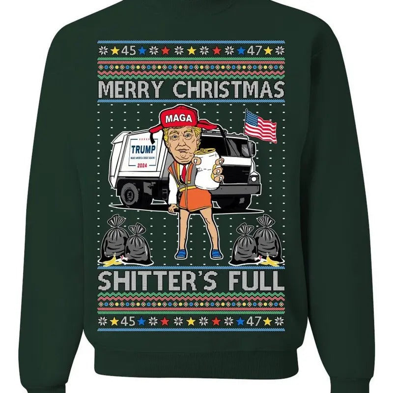 Donald Trump Merry Christmas Shitter's Full, Cousin Eddie Christmas Vacation Garbage for Trump Funny Viral Meme, Ugly...