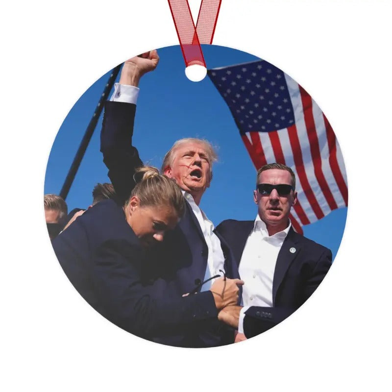 Donald Trump Viral Photo Keepsake Ornament with Fight Fight Fight on the Back Print,Patriotic Themed Christmas Keepsake...