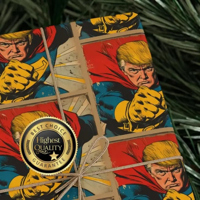Donald Trump Wrapping Paper - Super Hero Trump Gift Wrap - MAGA Paper - Gift Paper for Trump Fans' Birthday Presents -...