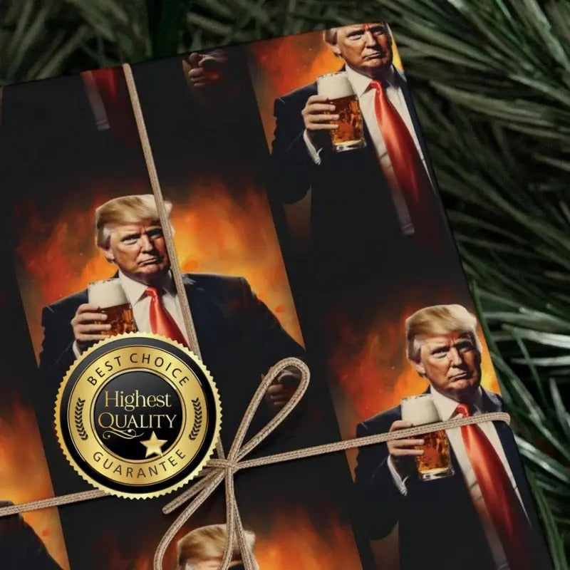 Donald Trump Wrapping Paper - Trump Toasting a Beer Gift Wrap! The perfect wrapping paper for beer loving patriots'...