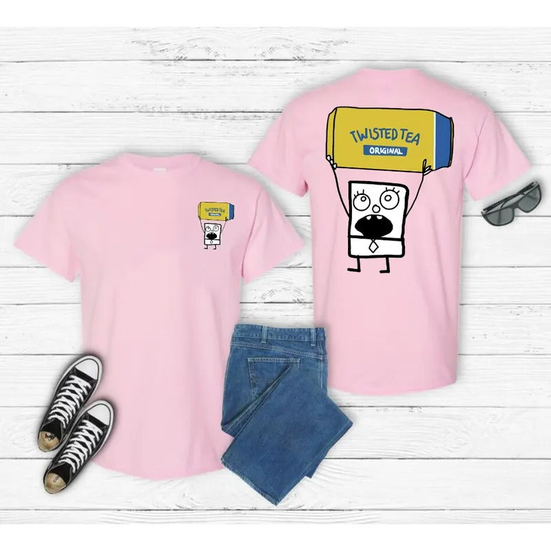 Doodlebob Twisted Tea Essential 2 Sides Printed Comfort Fabric Cotton T-Shirts, Hoodie, Sweatshirt | RetroVerseTees.com