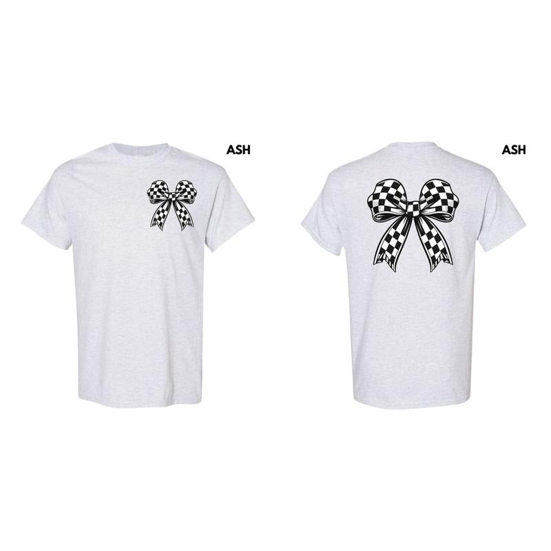 Double Black Checkered Bow Gildan Short Sleeve T-Shirt 'NLB' Hoodie, Sweatshirt | RetroVerseTees.com