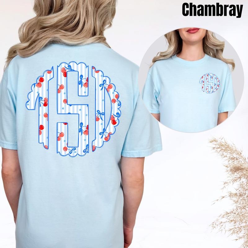 Double Cherry Stripe Monogram Comfort Colors T-Shirt 'NLB' Hoodie, Sweatshirt | RetroVerseTees.com