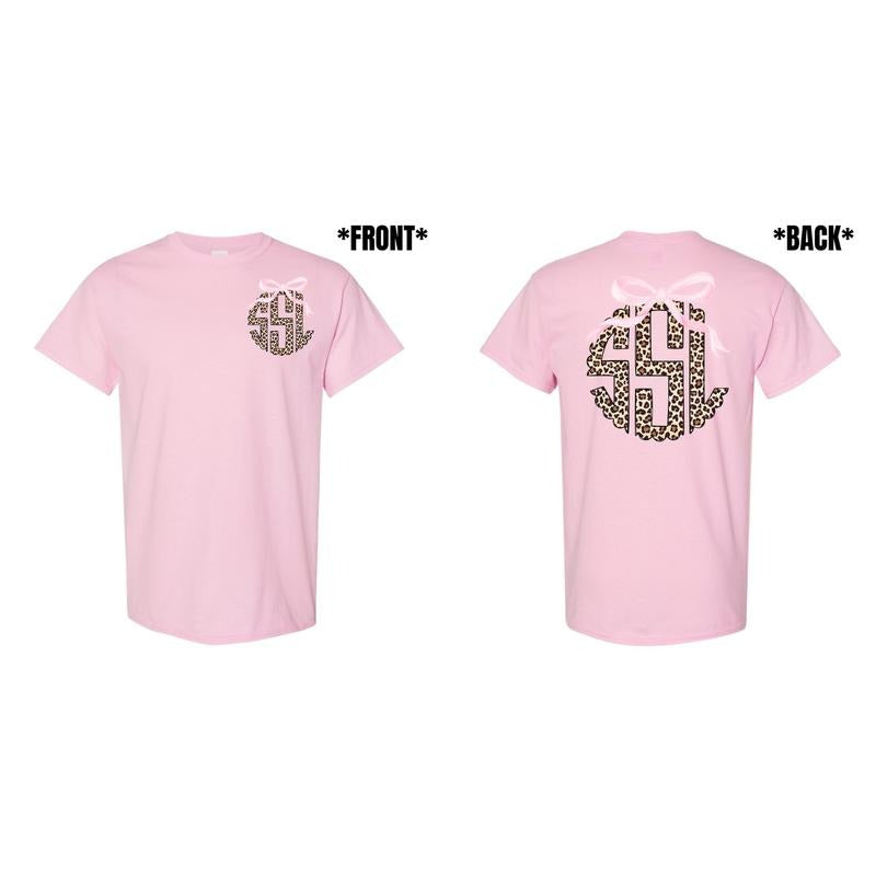 Double Pink Bow Cheetah Monogram Gildan Short Sleeve T-Shirt 'NLB' Hoodie, Sweatshirt | RetroVerseTees.com