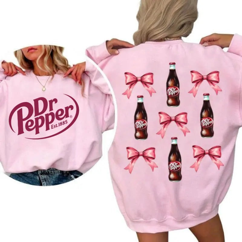 Dr Pepper Coquette Bow Pink Sweatshirt, Dr Pepper Lover Shirt, 2 Sided Casual Classic Cotton  Shirt Gift For Men And...