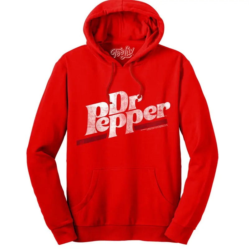 Dr Pepper Distressed Logo Pullover Hooded Sweatshirt - Red T-Shirts, Hoodie | RetroVerseTees.com
