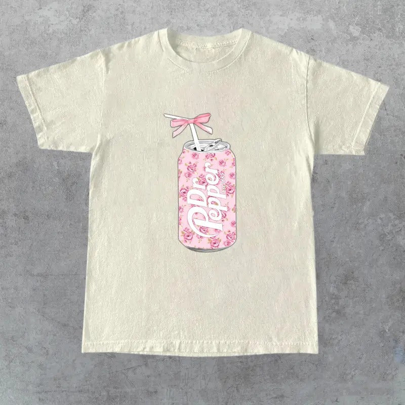 Dr Pepper Gift, Dr Pepper Bow Crewneck, Dr Pepper Pink Bow Shirt, Cute Baby Pink Bow Tee, Trendy Soda Can With Roses...