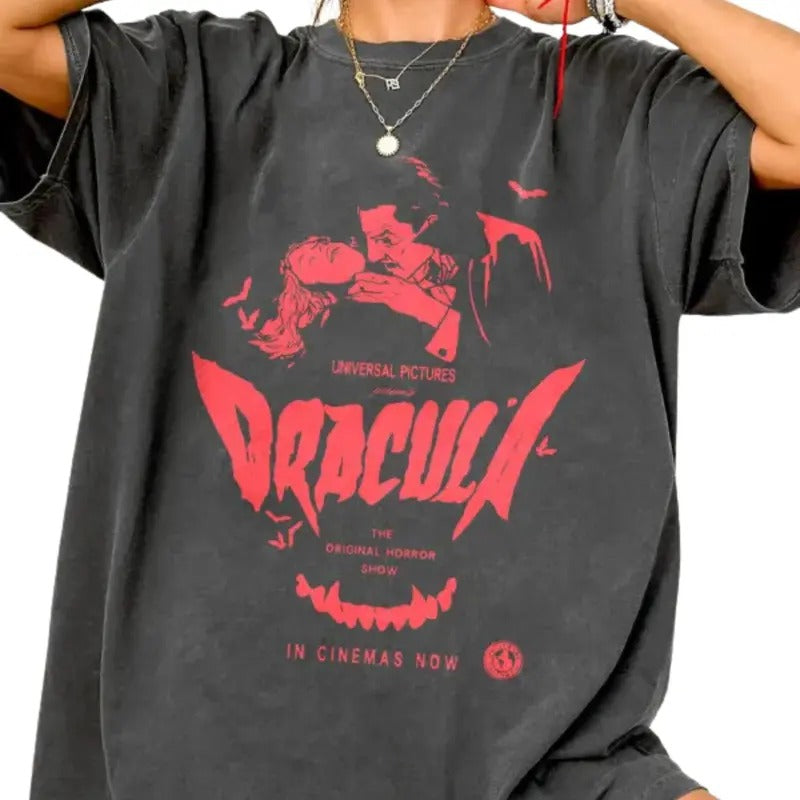 Dracula The Original Horror Show In Cinemas Now Anime Shirt, Vintage Tee Shirts, Cotton Unisex T-shirt, Crew Neck, Size...