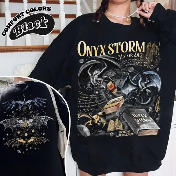Dragon Rider Onyx Storm Brave The Dark Sweatshirt - Unisex Fitted Crew Neck, Long Sleeve, Winter, Gift for Dragon Books...