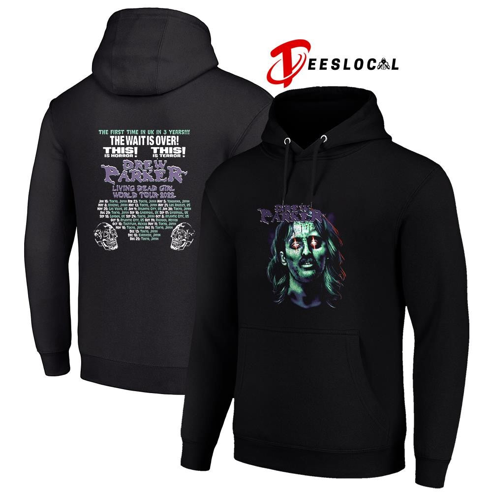 Drew Parker the first time in UK in 3 years the waitis over this is horror graphic shirt