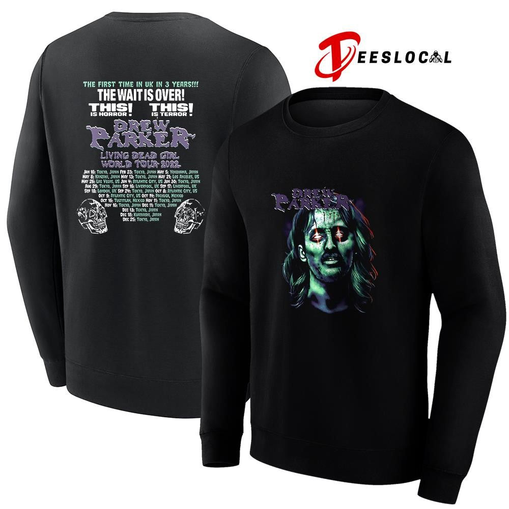 Drew Parker the first time in UK in 3 years the waitis over this is horror graphic shirt