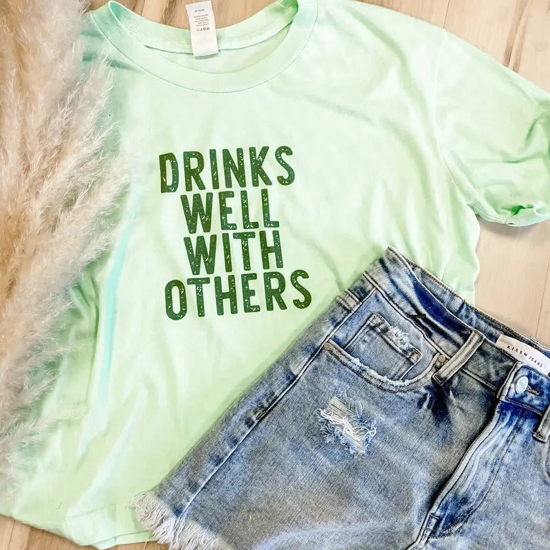 Drinks Well With Others Cropped Graphic Tee Hoodie, Sweatshirt | RetroVerseTees.com