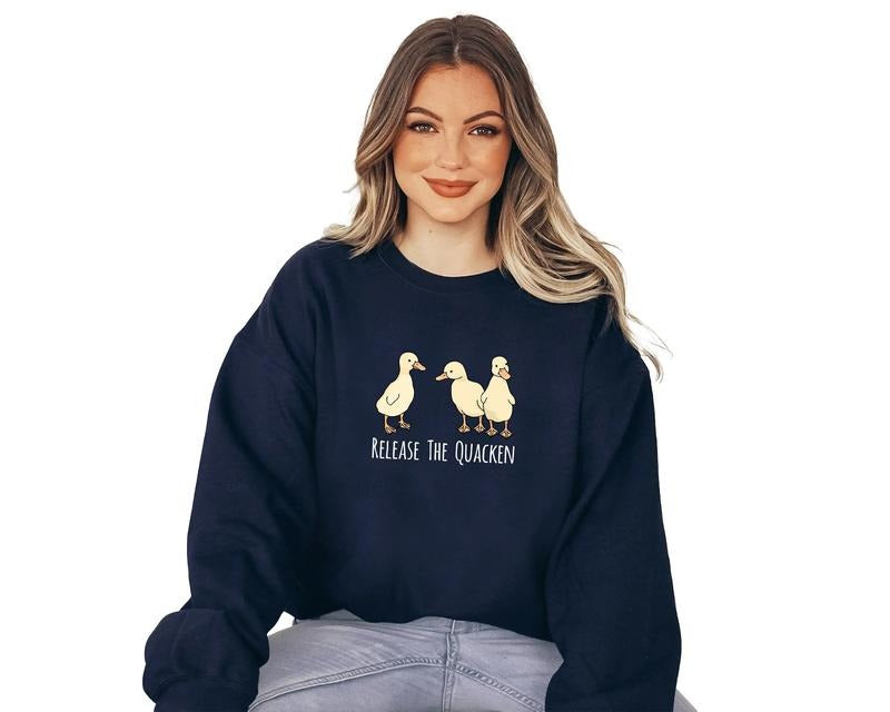 Ducks Hoodie, Release The Quacken, Cute Duck Sweater T-Shirts, Sweatshirt | RetroVerseTees.com