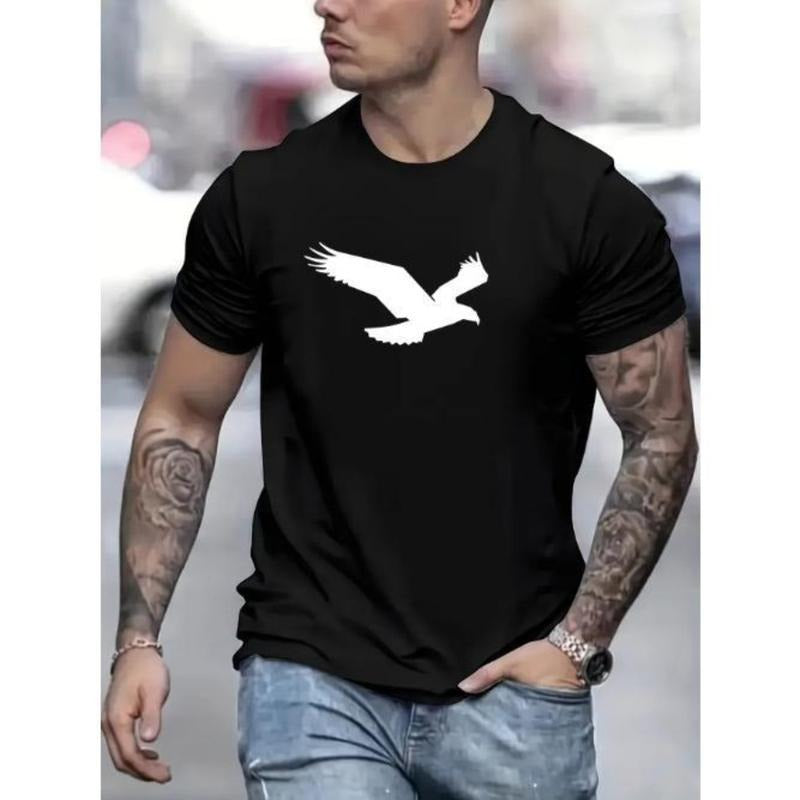 Eagle Print Mens T-Shirt - Fashionable Streetwear - Comfortable Stretch Fit - Classic Round Neck