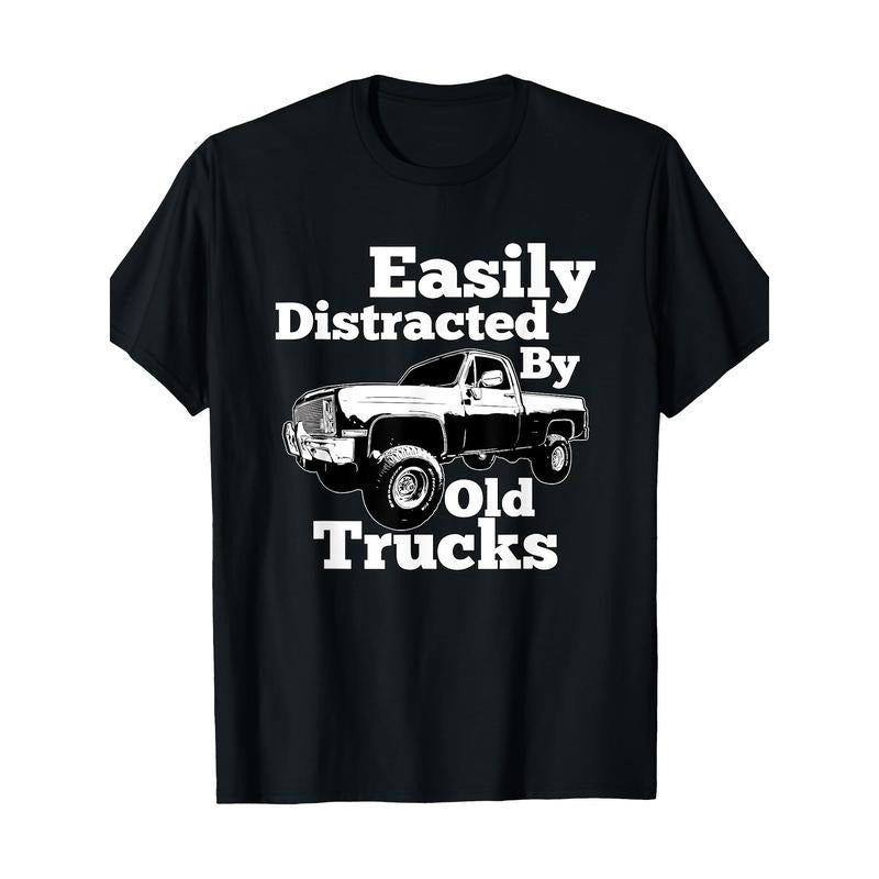Easily Distracted By Old Trucks Square Body Squarebody T-Shirt Made in USA Hoodie, Sweatshirt | RetroVerseTees.com