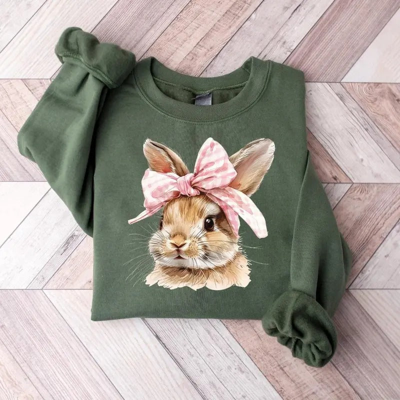 Easter Bunny Sweatshirt, Retro Easter Sweater, Coquette Bow Bunny Shirt, Easter Bunny Sweater, Cute Bunny Easter Day...