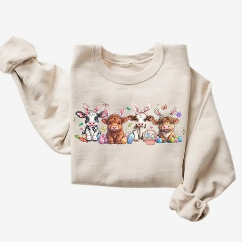 Easter Cow Sweatshirt, Heifer Easter Day Crewneck, Trendy Sweater, Gift For Easter T-Shirts, Hoodie | RetroVerseTees.com